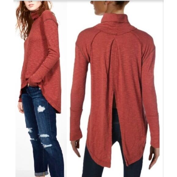 We The Free People Split Back Turtleneck Top Long Sleeve Brick Red Size Medium - Picture 11 of 11